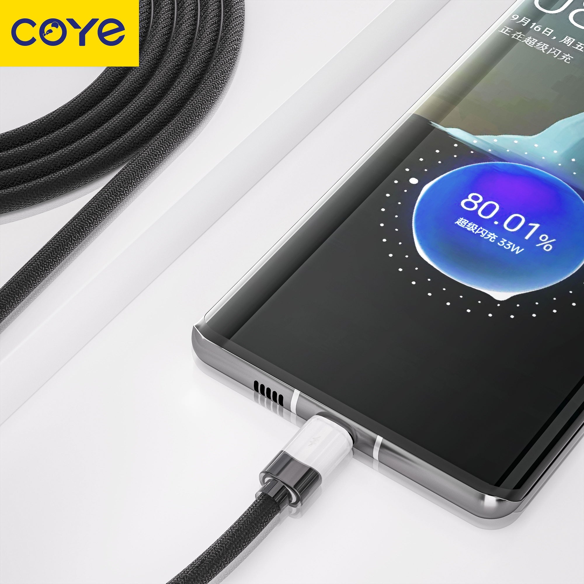 COYE 1m Woven USB C to USB C Metal Data Cable – 3A 4mm Fast Charging & 5Gbps Data Transfer Power Delivery PD