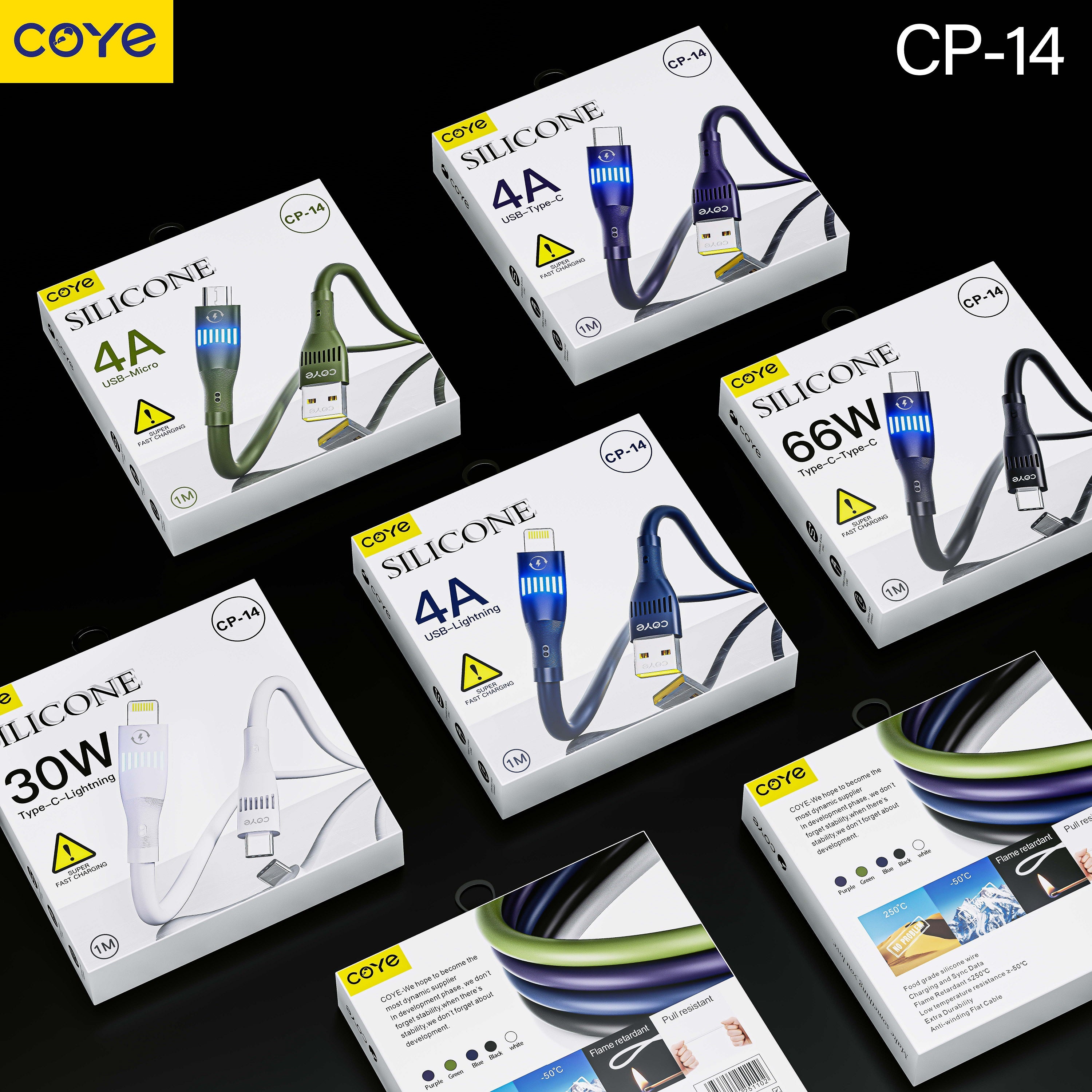 COYE 1m USB C to USB C Cable – 66W PD Fast Charging & Data Sync, LED Indicator, Flame-Retardant, Pull-Resistant, Tangle-Free, Extreme Temperature -50°C to 250°C