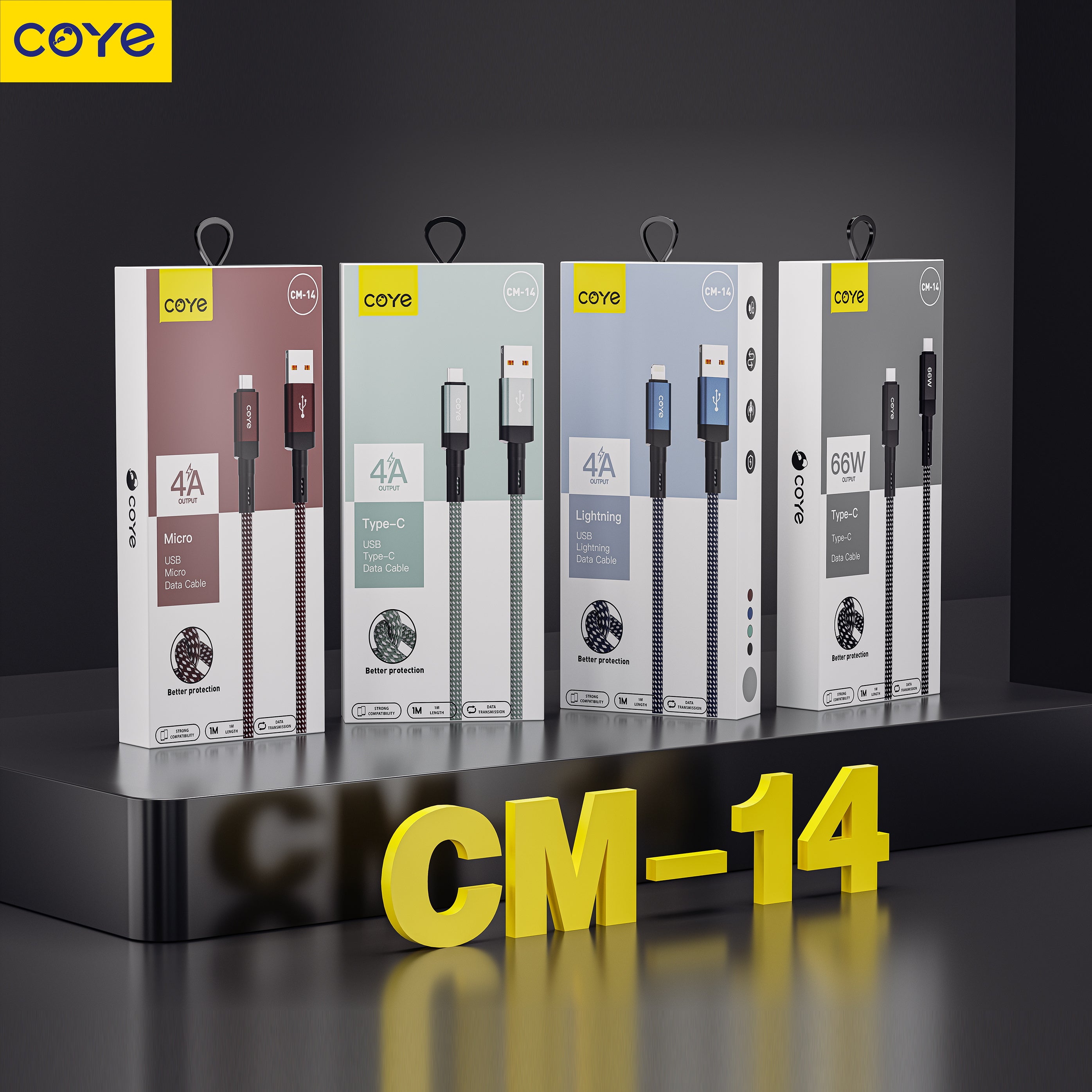 COYE 1m Nylon Braided USB A to USB C Cable – 4A Fast Charging 4mm OD Heavy-Duty Charger Cord Woven Durable USB-A to Type-C Lead