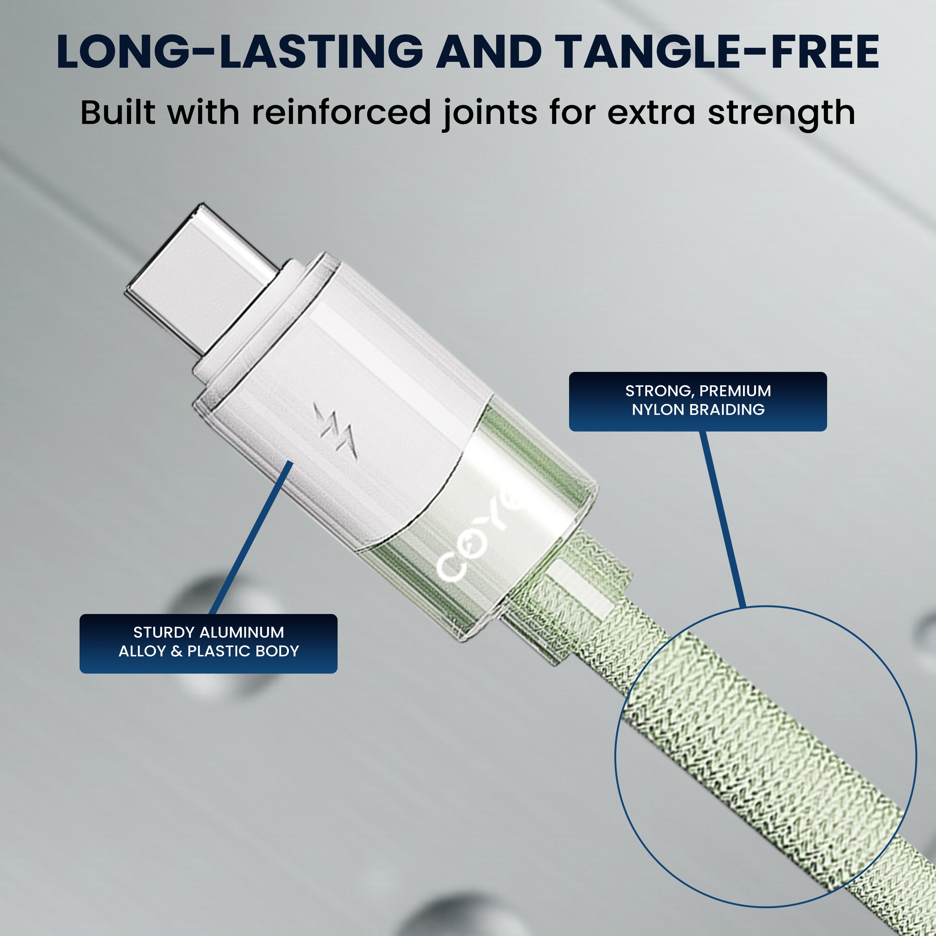 COYE 1m Woven USB C to USB C Metal Data Cable – 3A 4mm Fast Charging & 5Gbps Data Transfer Power Delivery PD