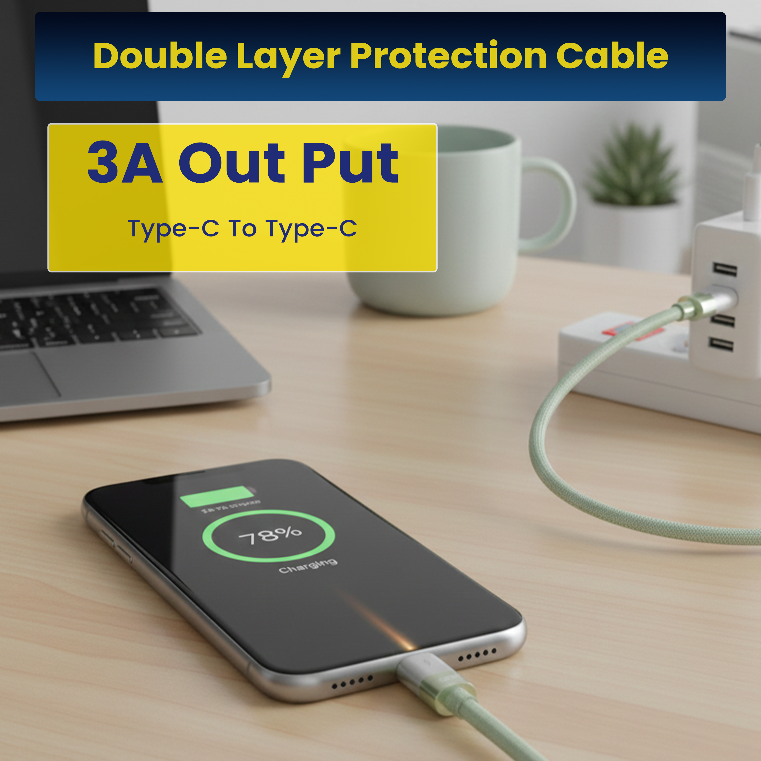 COYE 1m Woven USB C to USB C Metal Data Cable – 3A 4mm Fast Charging & 5Gbps Data Transfer Power Delivery PD