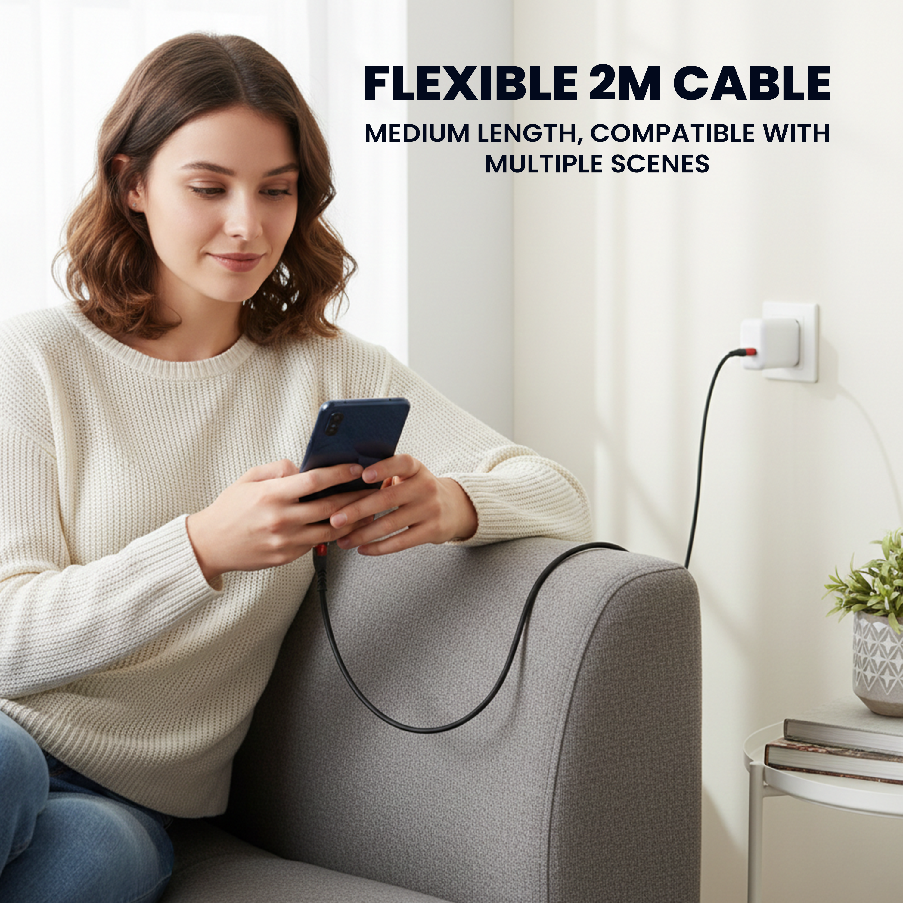 COYE 2m Nylon Woven USB A to USB C Cable – 4A Fast Charging Long-Length Data & Charger Lead, Wear-Resisting and Stretch-Proof Design