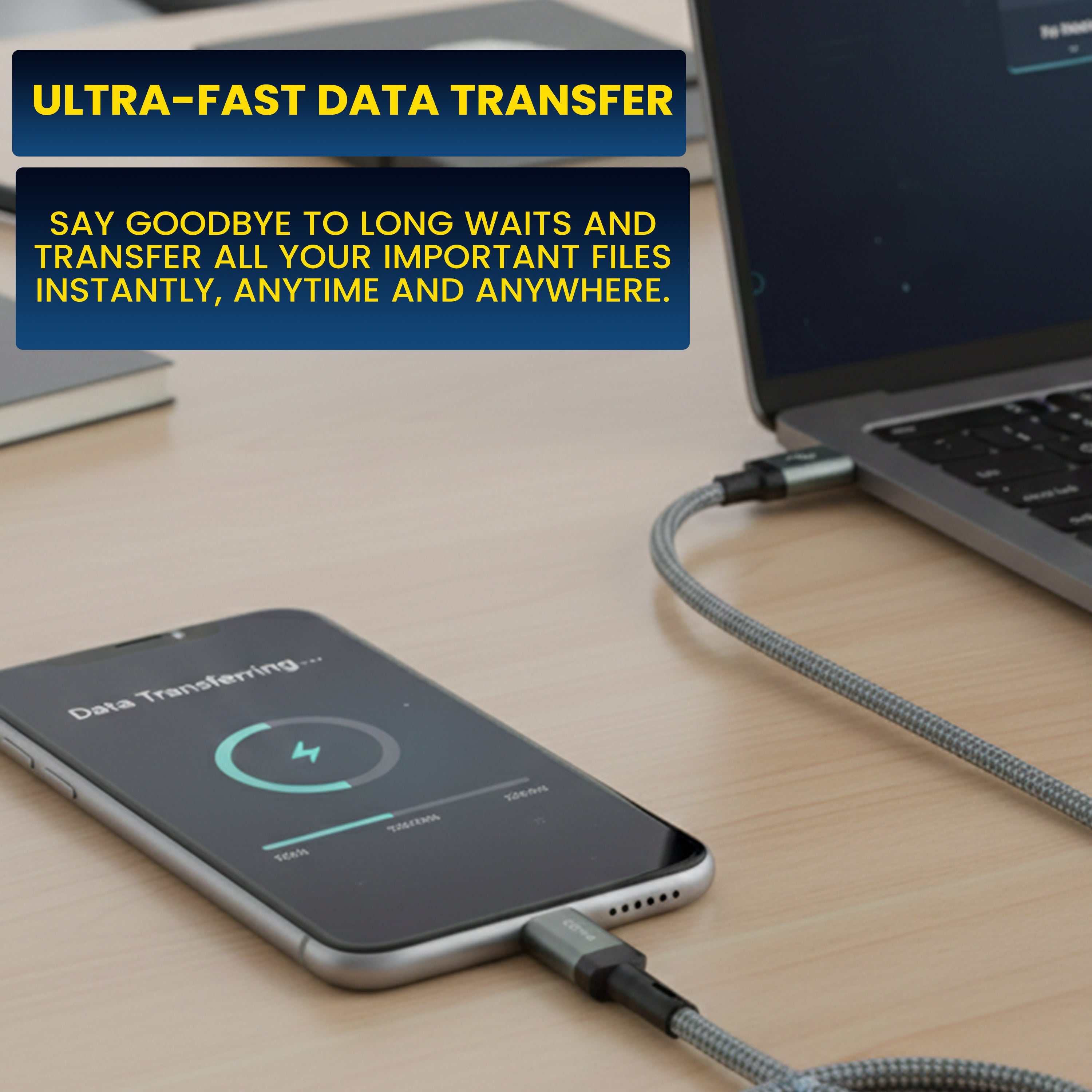 COYE 1m Nylon Braided USB A to USB C Cable – 4A Fast Charging 4mm OD Heavy-Duty Charger Cord Woven Durable USB-A to Type-C Lead