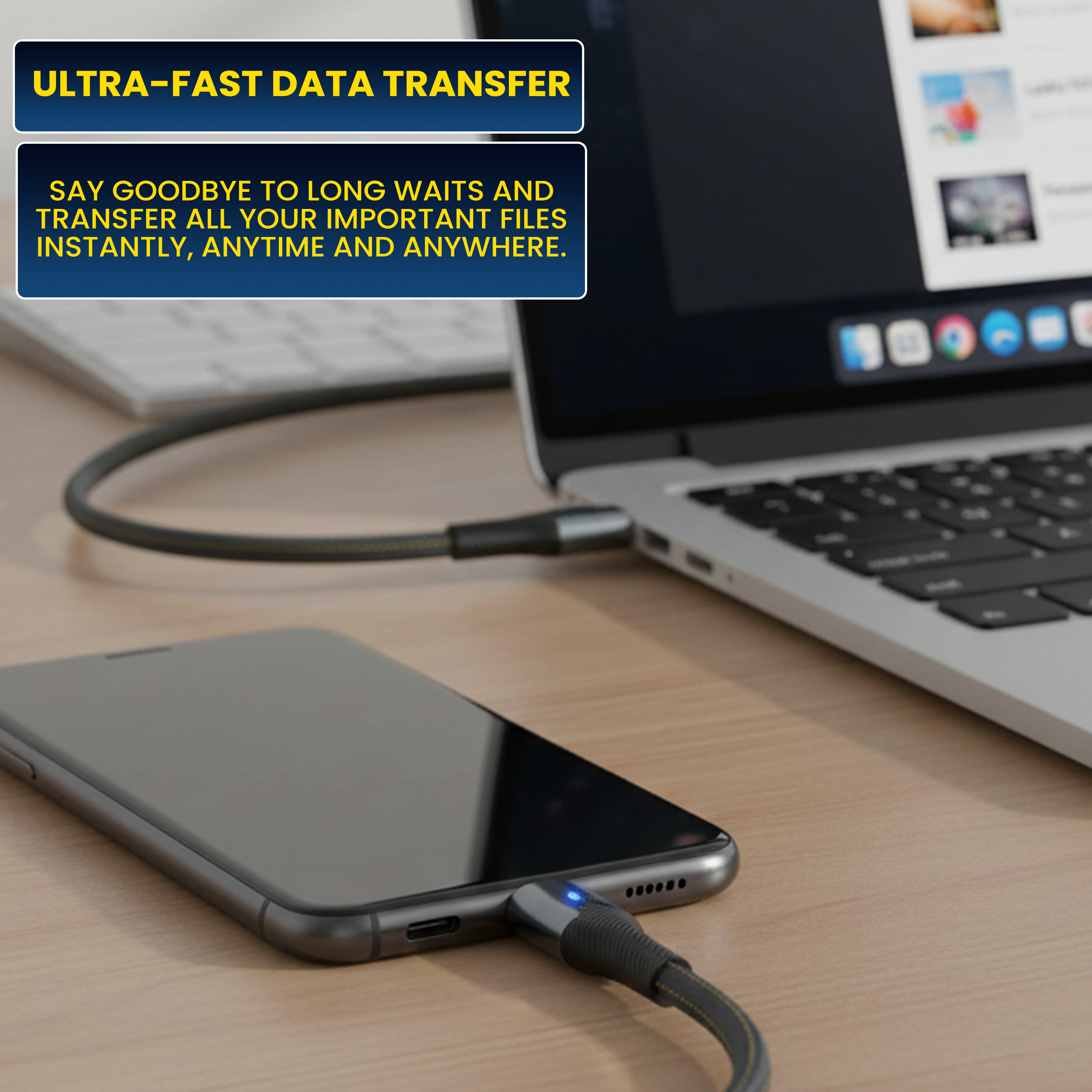 COYE 1m USB C to USB C Cable – 66W PD Fast Charging & Data Sync, LED Indicator, Pull-Resistant, Tangle-Free, High Tensile Strength, High-Speed Data Transfer