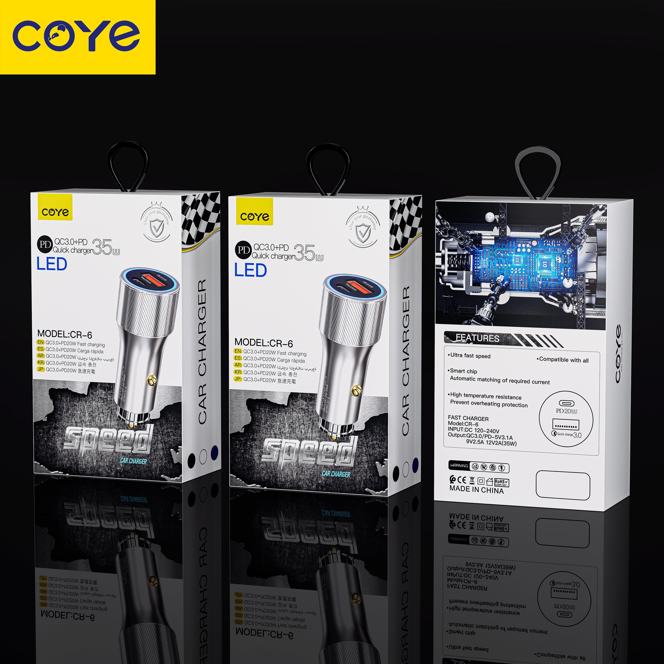 Coye Car Charger 35W PD Fast Charger (1 USB C & 1 USB A)