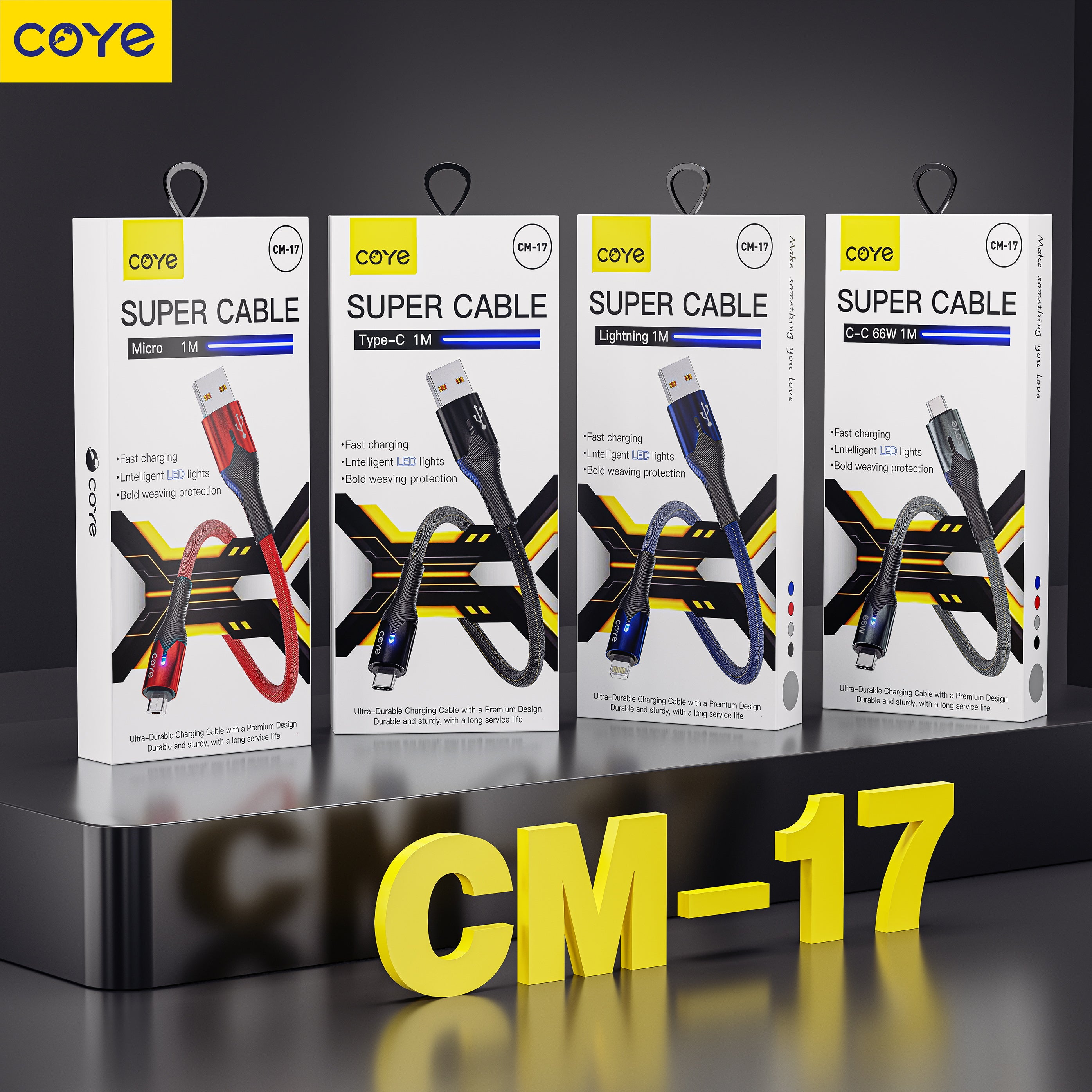 COYE 1m USB C to USB C Cable – 66W PD Fast Charging & Data Sync, LED Indicator, Pull-Resistant, Tangle-Free, High Tensile Strength, High-Speed Data Transfer