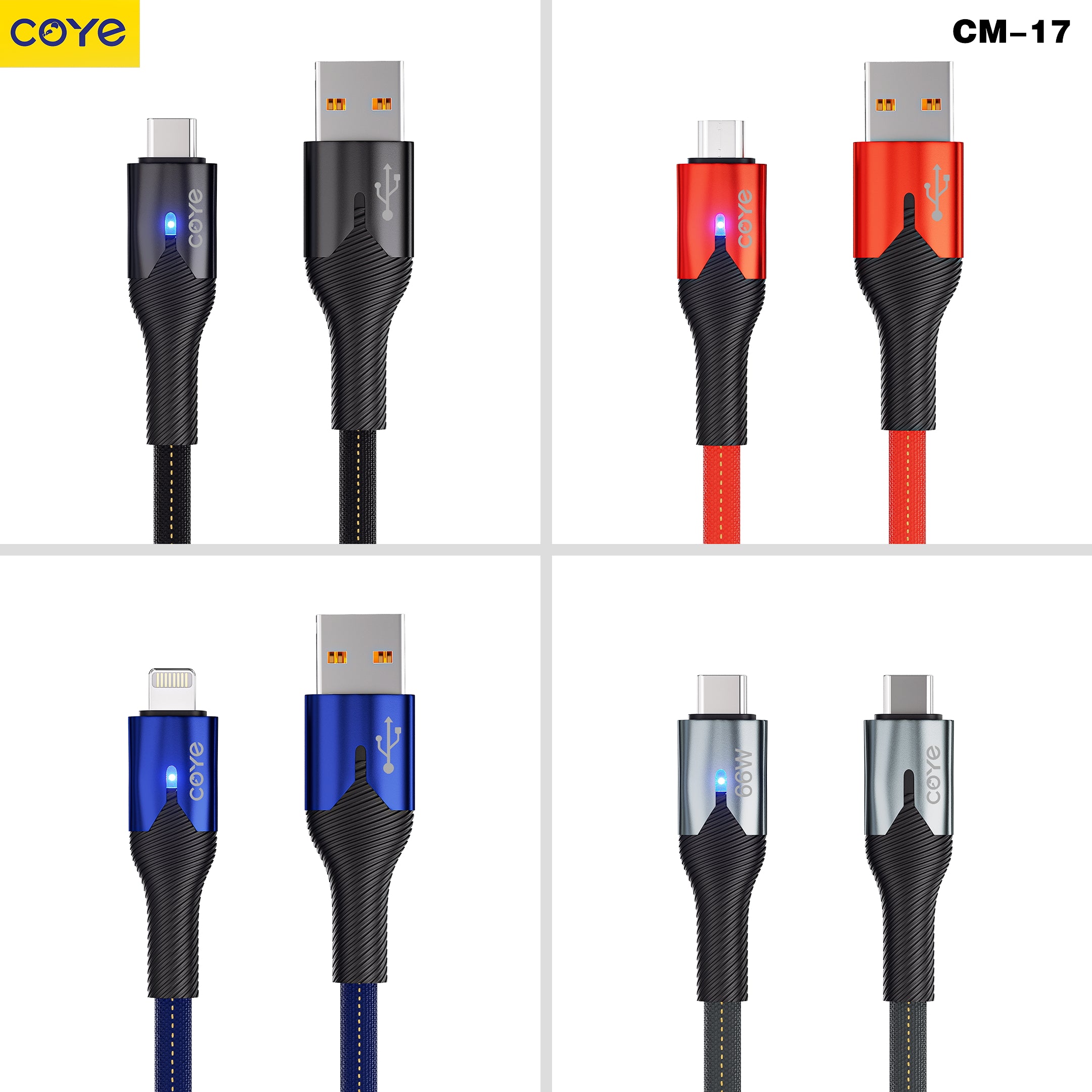 COYE 1m USB C to USB C Cable – 66W PD Fast Charging & Data Sync, LED Indicator, Pull-Resistant, Tangle-Free, High Tensile Strength, High-Speed Data Transfer