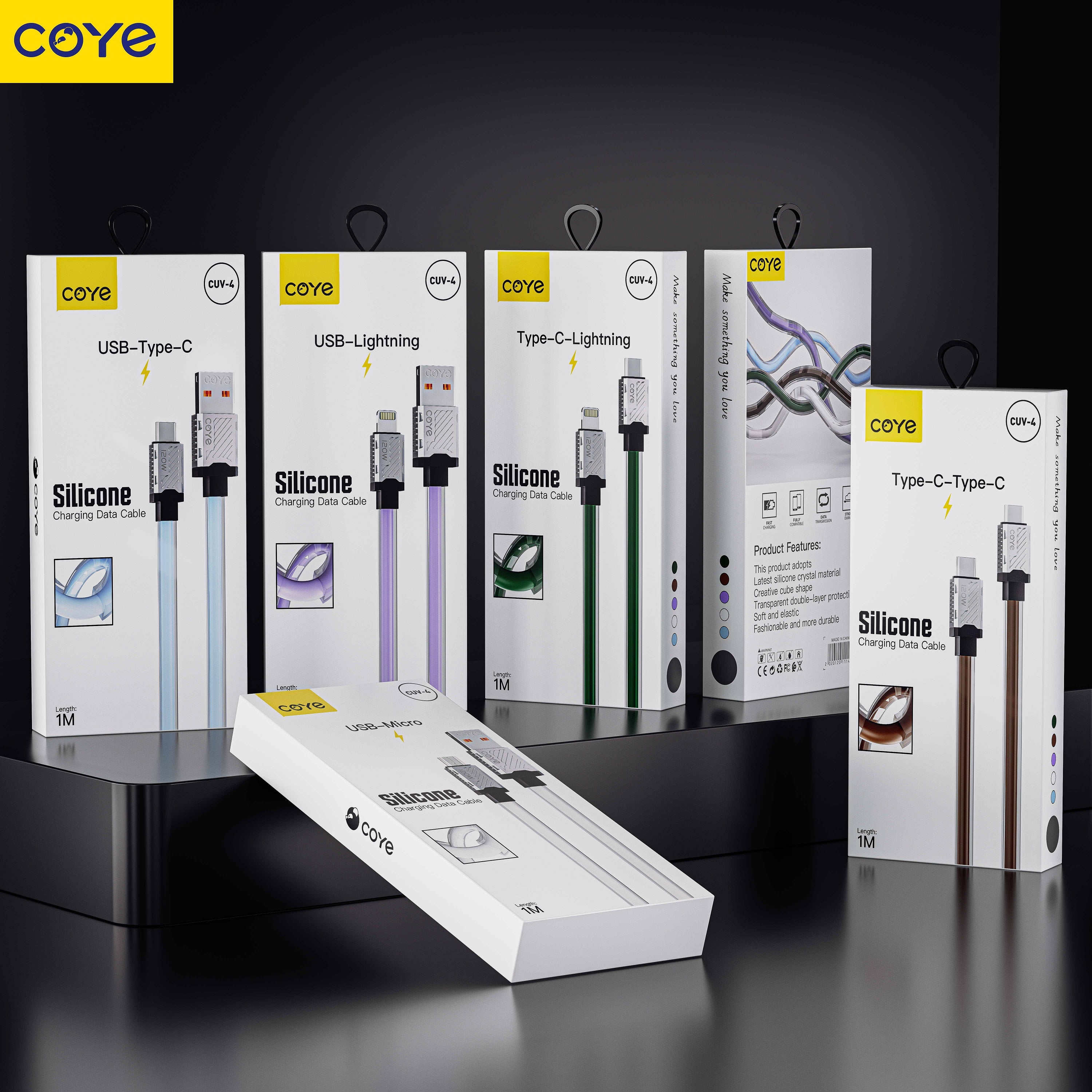 COYE 1m USB C to USB C Cable – 120W Super Fast Charging, Silicone Crystal Soft Cable, 5Gbps Data Transfer, Fire-Resistant, Metal Shell