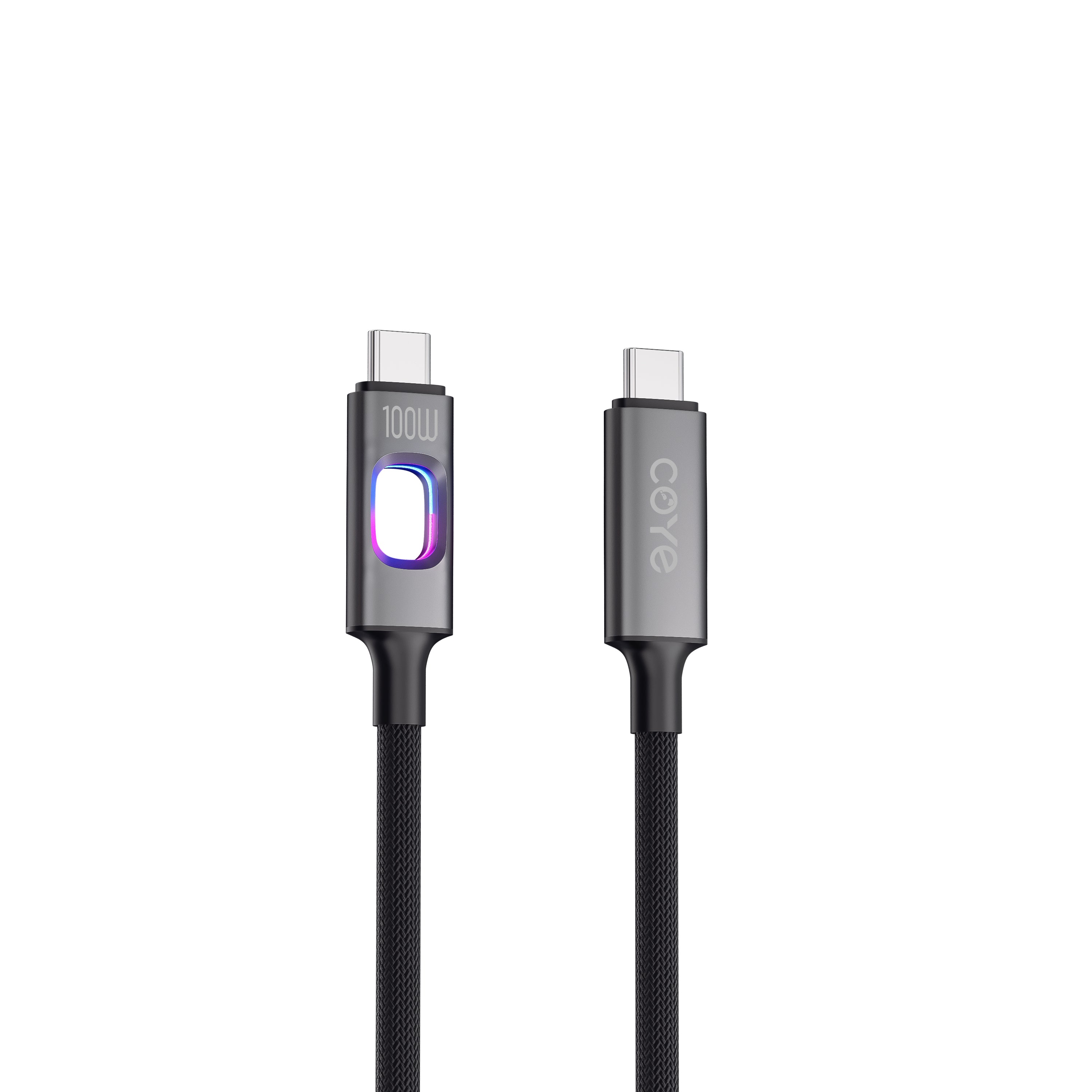 COYE 1m USB C to USB C Fast Charging Cable – 100W PD Super Charge Lead with LED Breathing Light Double-Layer Woven Lightweight Soft Stretch Super Chip Non-Heating Water & Fireproof Charging Cord