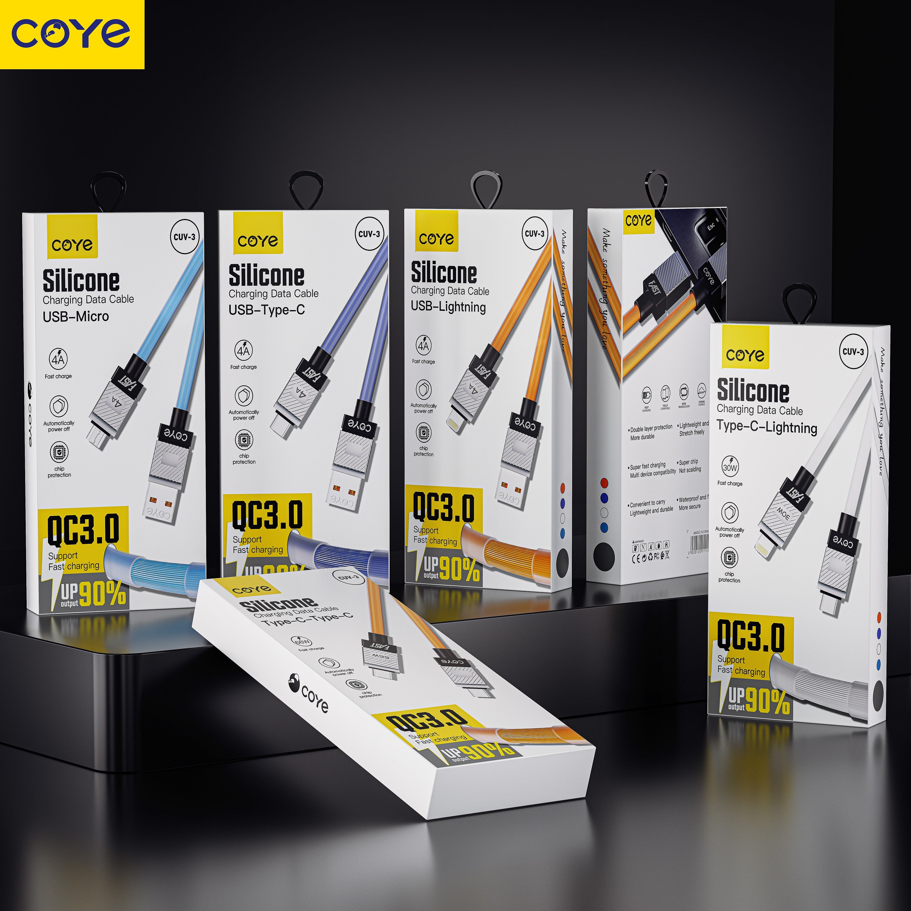 COYE 1m Liquid Silicone USB C to USB C Cable – 66W PD QC3.0 Super-Fast Charging Double-Layer Stretch-Free Auto Power-Off Safety Chip Overheat Protection Tangle-Free Build with High-Speed Data Transfer