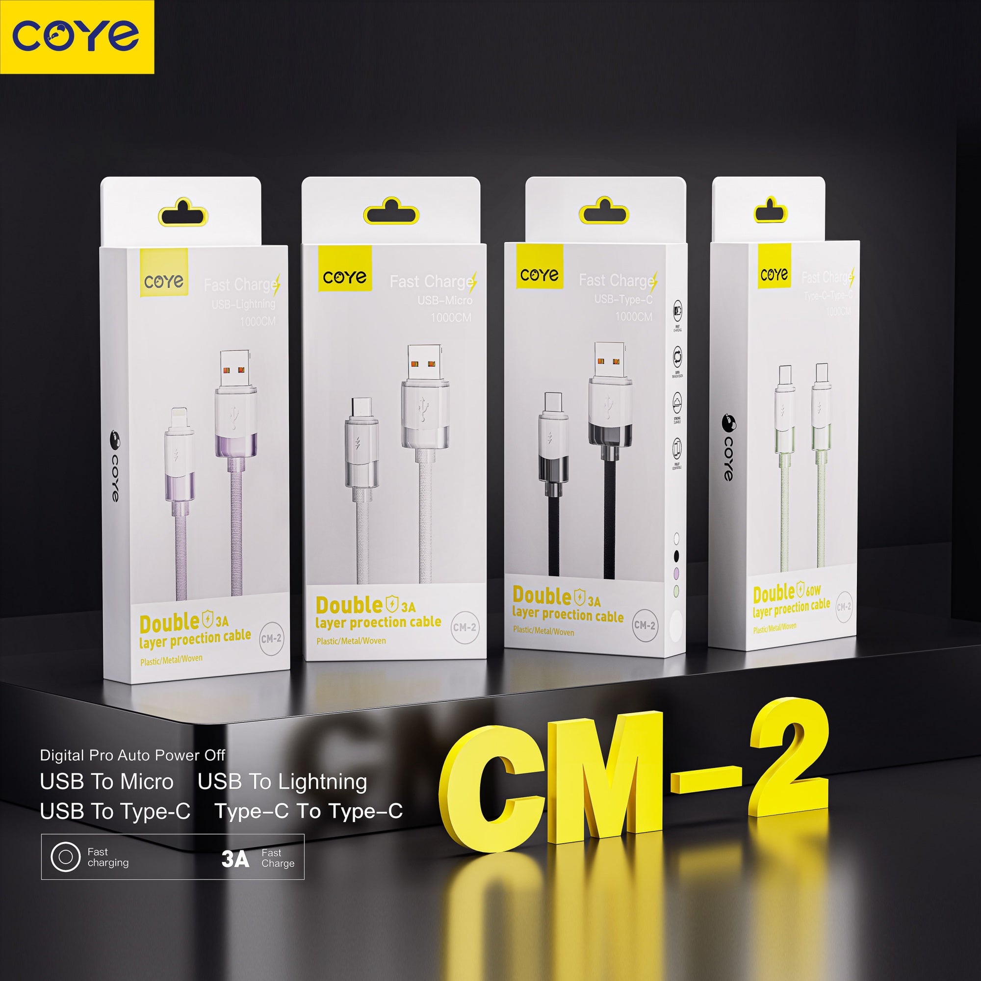 COYE 1m Woven USB C to USB C Metal Data Cable – 3A 4mm Fast Charging & 5Gbps Data Transfer Power Delivery PD