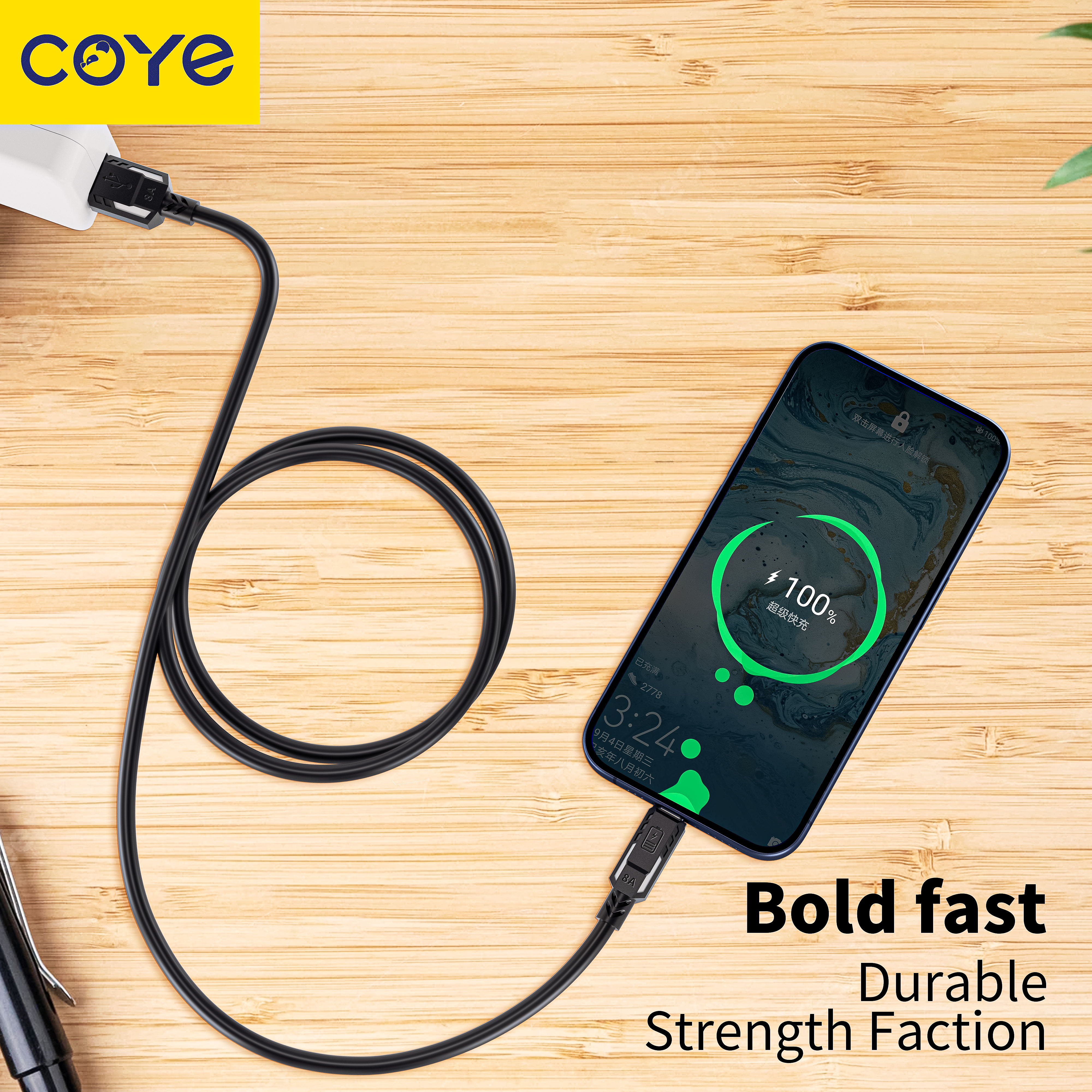 COYE 1m Liquid Silicone USB A to USB C Cable – 8A Fast Charging Lead OD5.0 Thick Strong Durable Tangle-Free Build Intelligent Safety Chip High-Speed Data Transfer