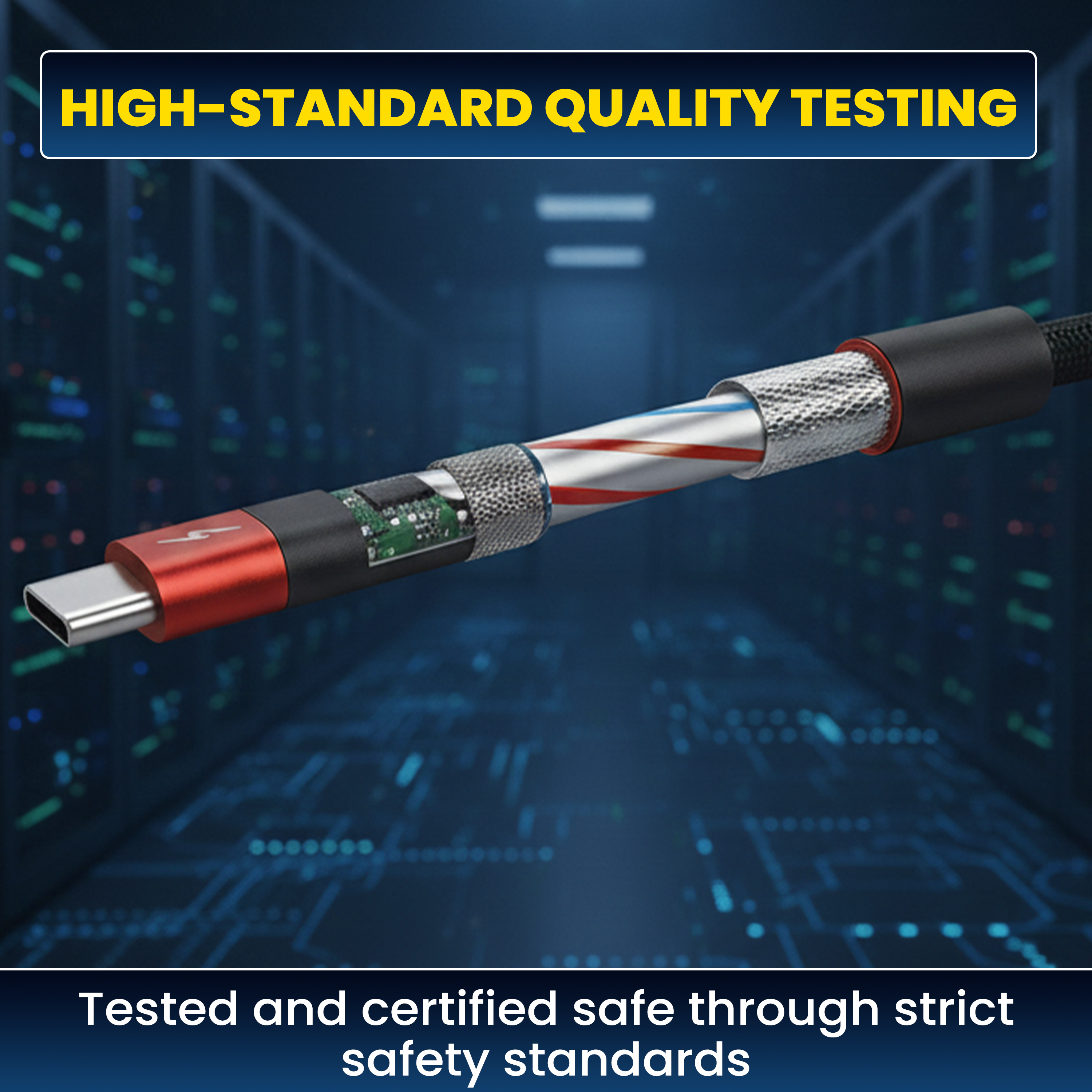 COYE 2m Nylon Woven USB A to USB C Cable – 4A Fast Charging Long-Length Data & Charger Lead, Wear-Resisting and Stretch-Proof Design