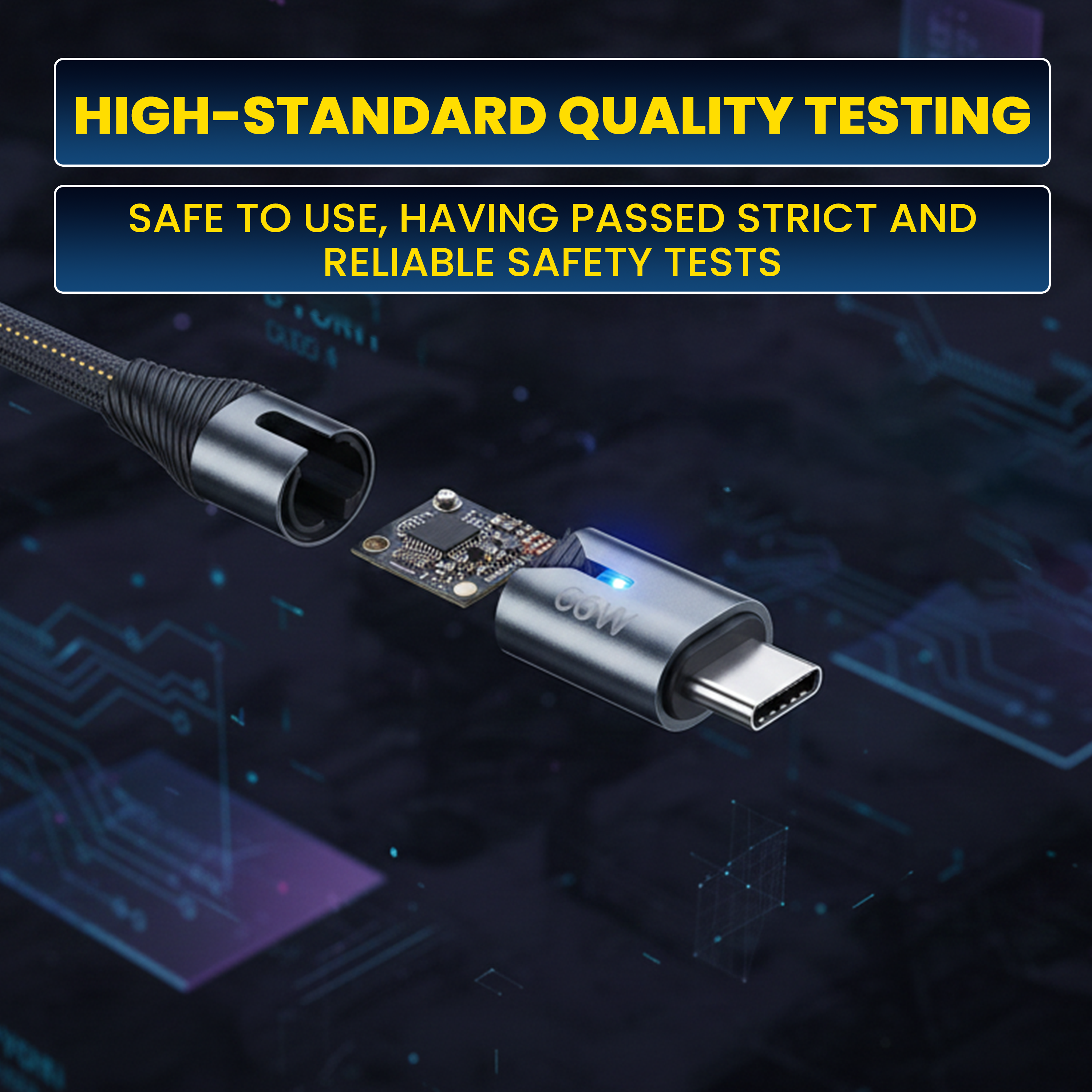 COYE 1m USB C to USB C Cable – 66W PD Fast Charging & Data Sync, LED Indicator, Pull-Resistant, Tangle-Free, High Tensile Strength, High-Speed Data Transfer