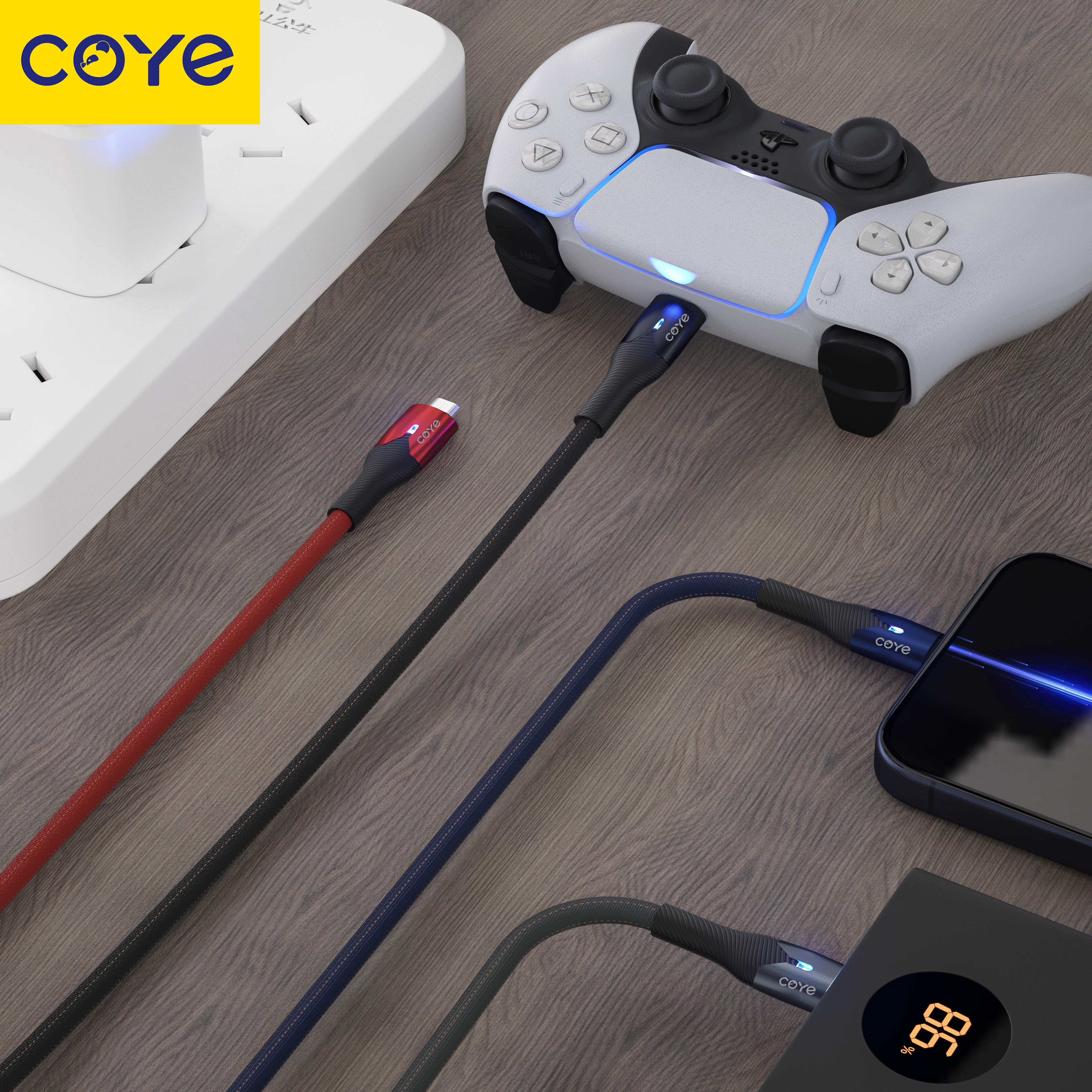 COYE 1m USB C to USB C Cable – 66W PD Fast Charging & Data Sync, LED Indicator, Pull-Resistant, Tangle-Free, High Tensile Strength, High-Speed Data Transfer