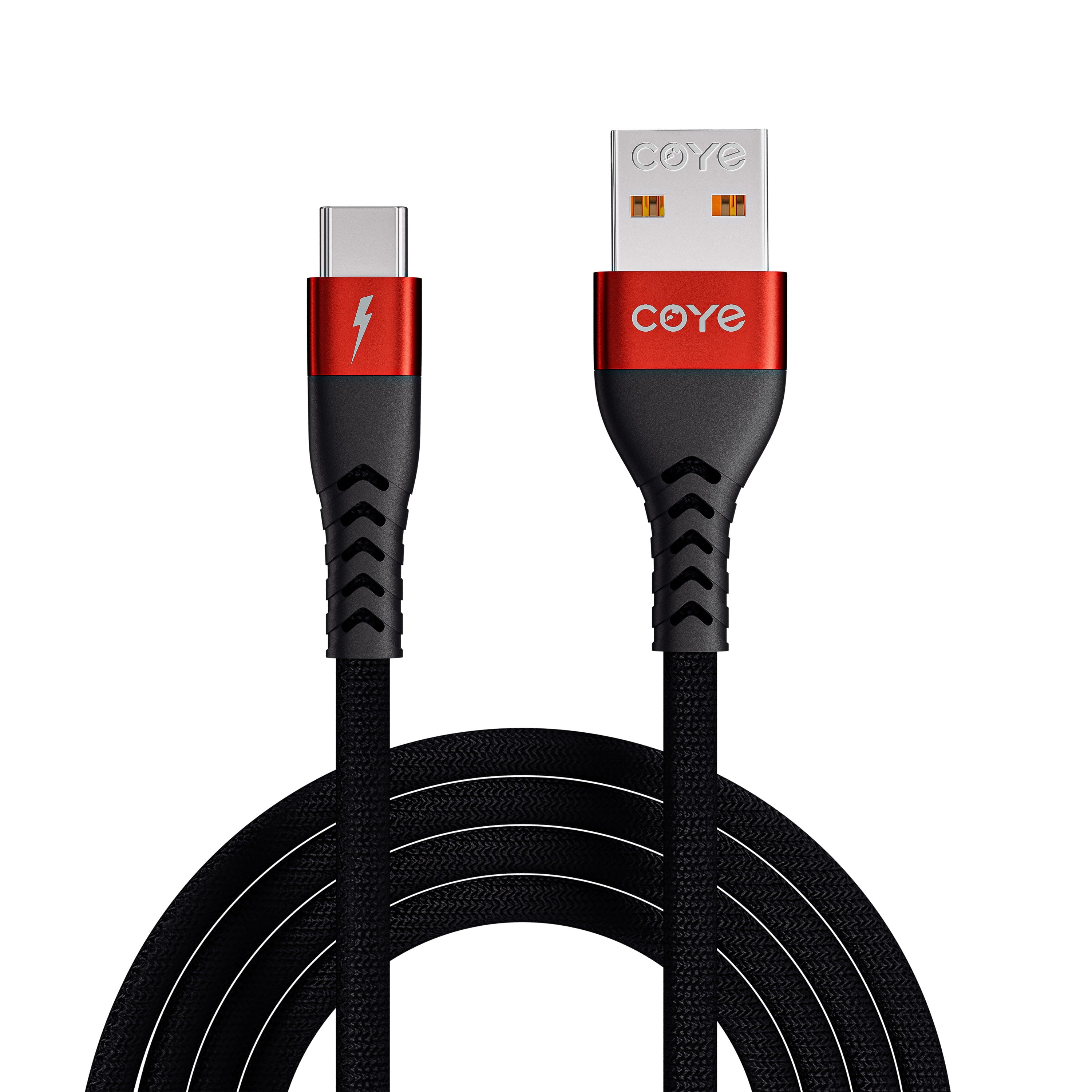 COYE 2m Nylon Woven USB A to USB C Cable – 4A Fast Charging Long-Length Data & Charger Lead, Wear-Resisting and Stretch-Proof Design